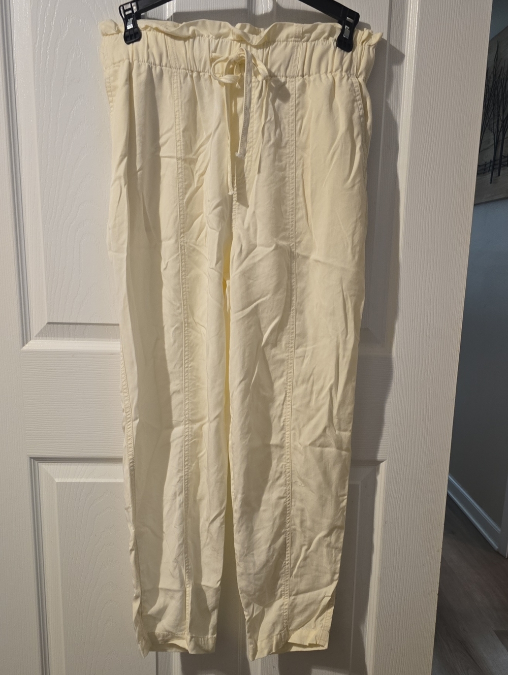 Cream Drawstring Paperbag Waist Pants